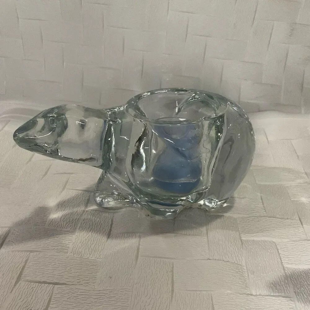 Two Vintage Indiana Glass Clear Glass Polar‎ Bears Votive Candle Holder TeaLight